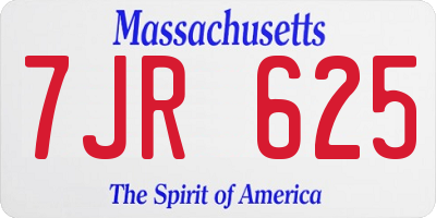 MA license plate 7JR625
