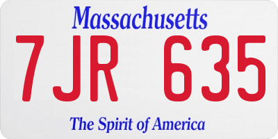 MA license plate 7JR635