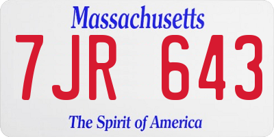 MA license plate 7JR643