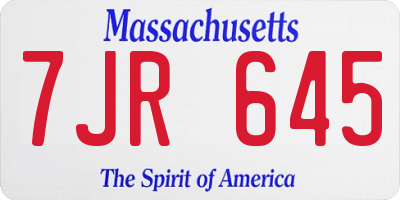 MA license plate 7JR645