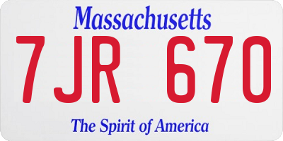 MA license plate 7JR670