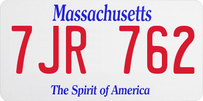 MA license plate 7JR762