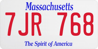 MA license plate 7JR768