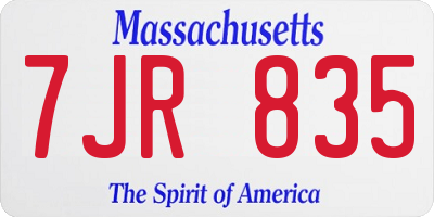 MA license plate 7JR835