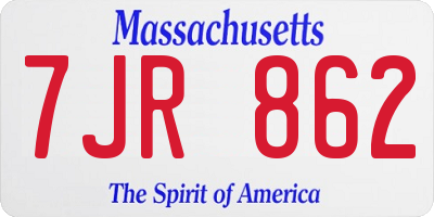 MA license plate 7JR862