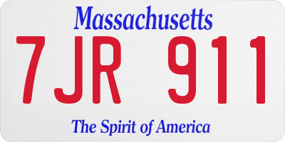 MA license plate 7JR911