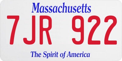 MA license plate 7JR922