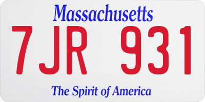 MA license plate 7JR931