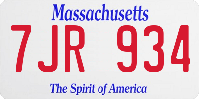 MA license plate 7JR934