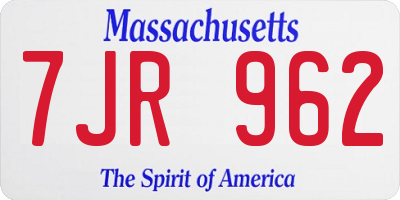 MA license plate 7JR962