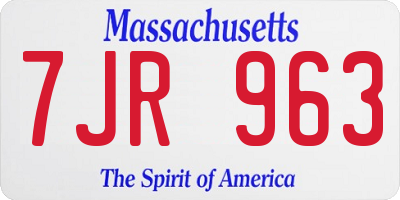 MA license plate 7JR963