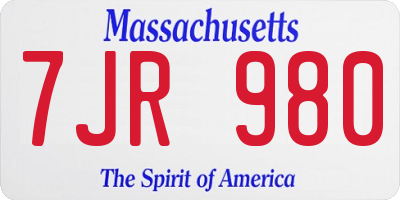 MA license plate 7JR980