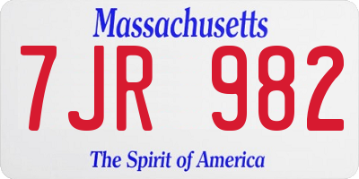 MA license plate 7JR982