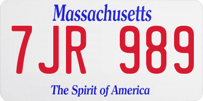 MA license plate 7JR989