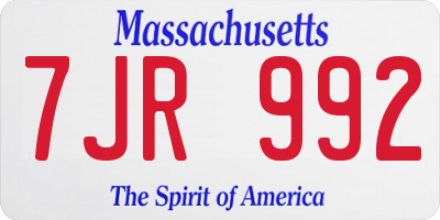 MA license plate 7JR992