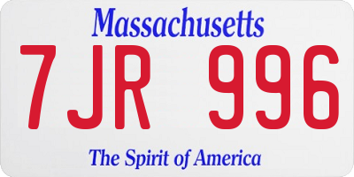 MA license plate 7JR996