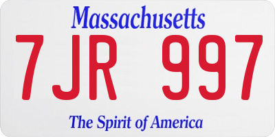 MA license plate 7JR997
