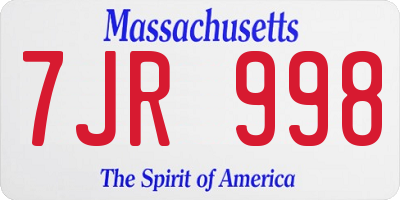 MA license plate 7JR998