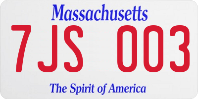 MA license plate 7JS003