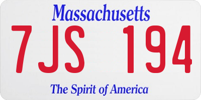 MA license plate 7JS194