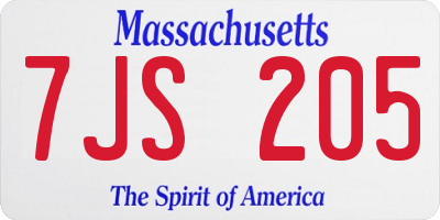 MA license plate 7JS205
