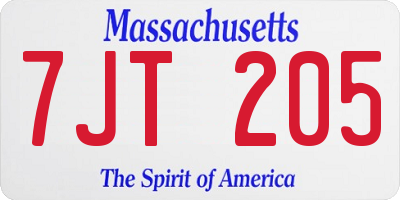 MA license plate 7JT205