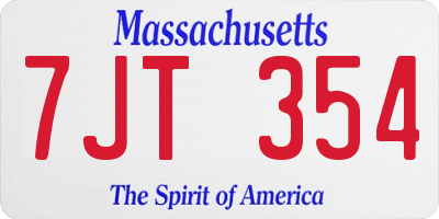 MA license plate 7JT354
