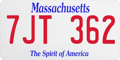 MA license plate 7JT362