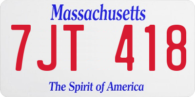 MA license plate 7JT418