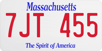 MA license plate 7JT455