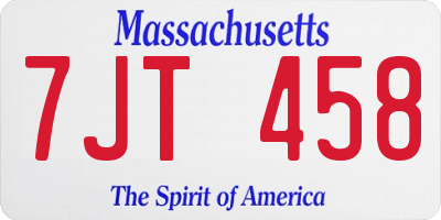MA license plate 7JT458