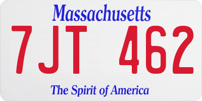 MA license plate 7JT462