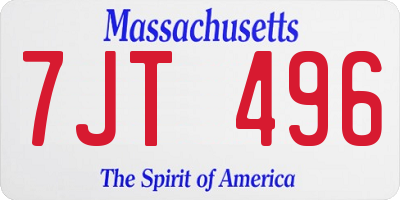MA license plate 7JT496