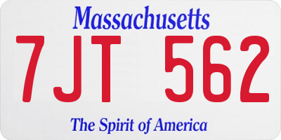 MA license plate 7JT562