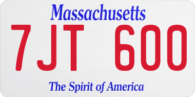 MA license plate 7JT600