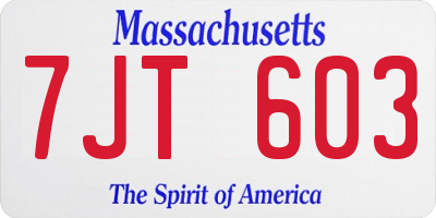 MA license plate 7JT603