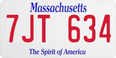 MA license plate 7JT634