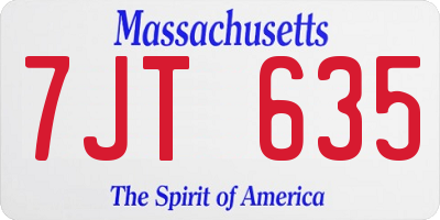 MA license plate 7JT635