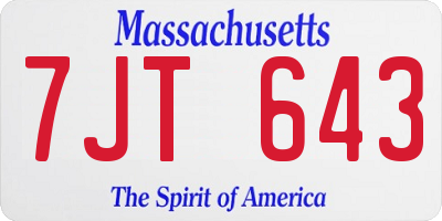 MA license plate 7JT643