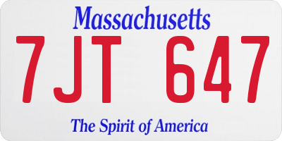 MA license plate 7JT647
