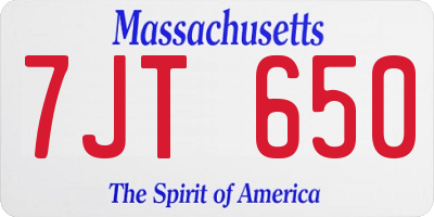 MA license plate 7JT650