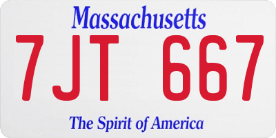 MA license plate 7JT667