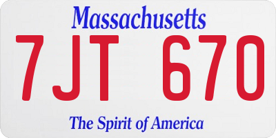 MA license plate 7JT670