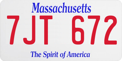 MA license plate 7JT672