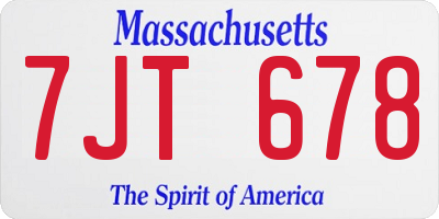 MA license plate 7JT678