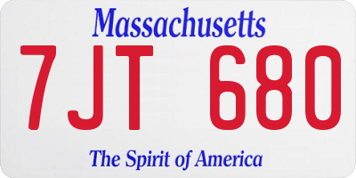 MA license plate 7JT680