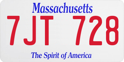 MA license plate 7JT728