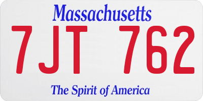 MA license plate 7JT762