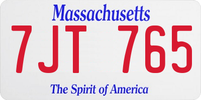 MA license plate 7JT765