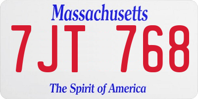 MA license plate 7JT768